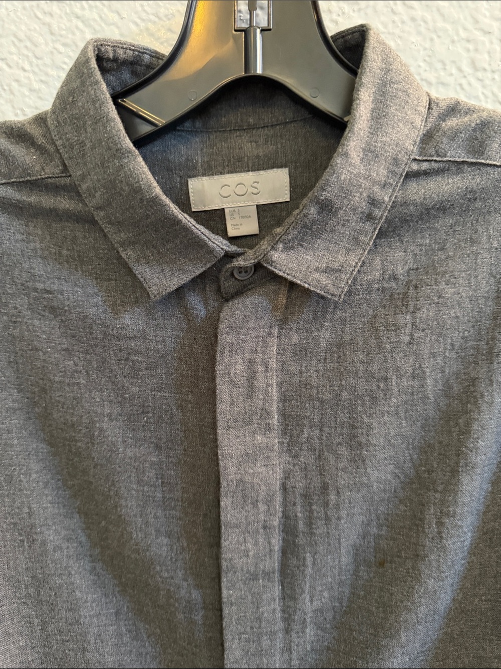 COS Men’s Gray Hidden Button Long Sleeve Shirt – Size Small - Picture 2 of 7